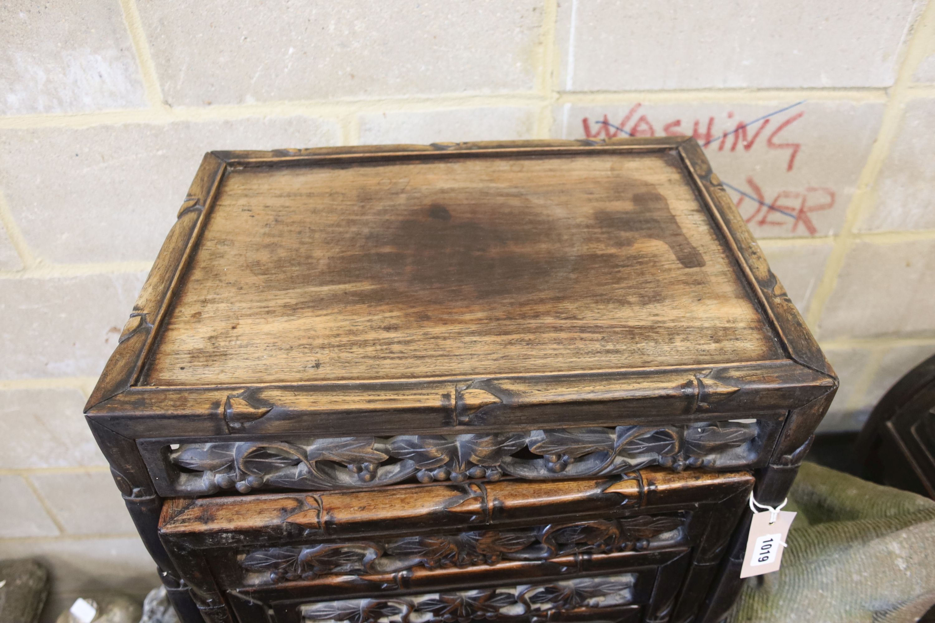 A quartetto of rectangular Chinese hardwood tea tables, width 50cm, depth 36cm, height 70cm
